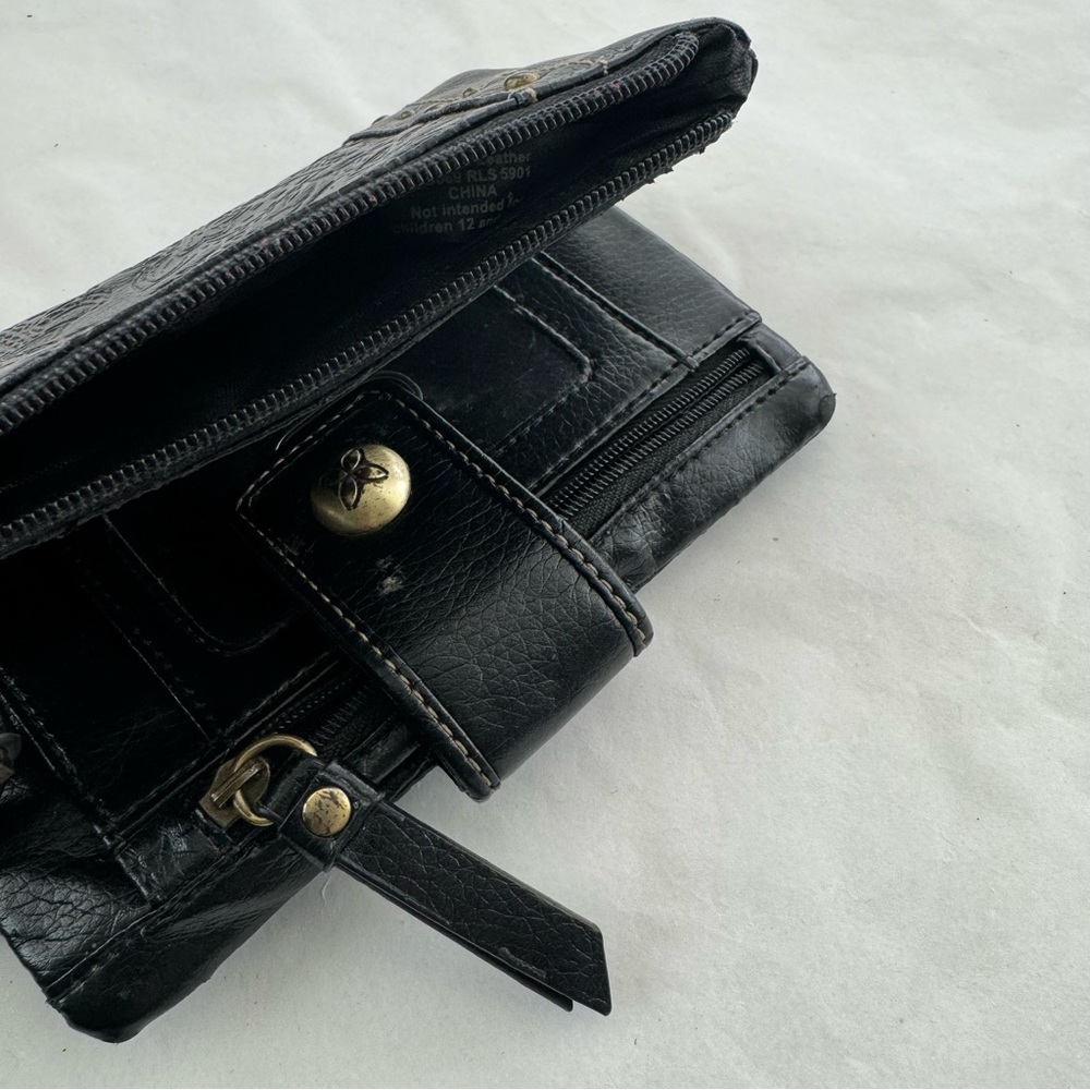 Relic Black Floral Tooled Leather Checkbook Wallet Boho - Picture 10 of 11